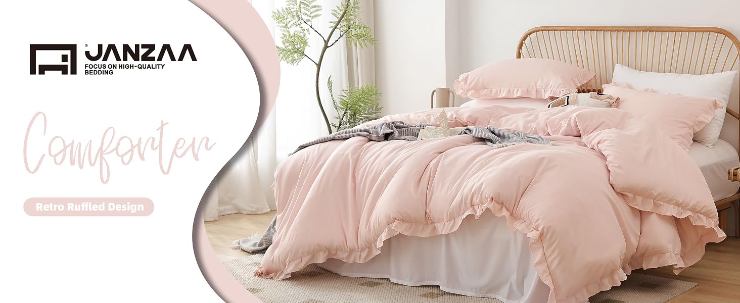 Blush Pink Comforter Set King – Soft Microfiber, Lightweight All Season Bedding, Ruffle, Breathable Set with 2 Pillow Shams, Machine Washable