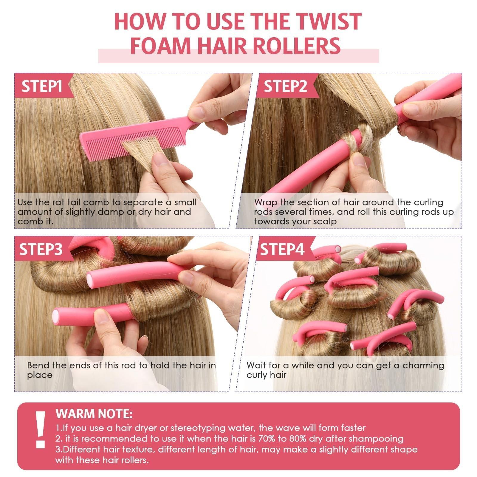 30pcs Flexible Curling Iron Foam Rollers, Soft No-Heat Hair Styling Set, Includes Steel Tail Comb, Ideal for Long & Short Hair Women