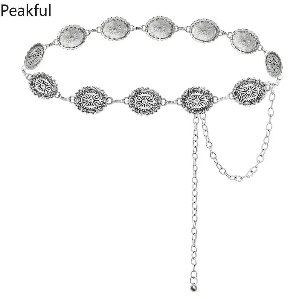 Cowgirl Concho Waist Chain Belt, Viral Retro Western Style Ladies Chain Belt, Stylish Decorative Waist Strap for Daily Outfits, sturdy chain structure & elegant vintage vibe, ideal for party dressing, outdoor leisure looks, vacation wear