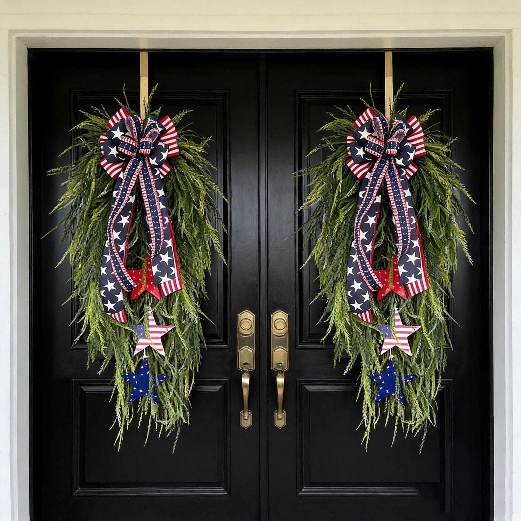 Patriotic Hanging Wreath, Front Door Decoration, Summer Wreath, July 4th Independence Day Decor, American Blue Flag Theme, Doorframe Ornament