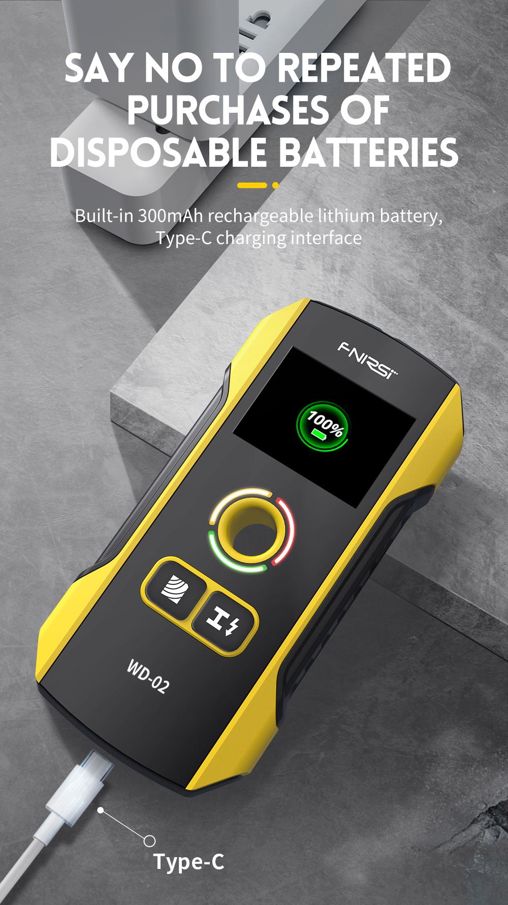FNIRSI WD-02 Wall Detector Stud Finder Portable Precise Positioning TFT Display AC Live Cable Wires Metal Wood Stud Wall Scanner Tool Hardware with Clear Depth Gauge and Audible Alerts