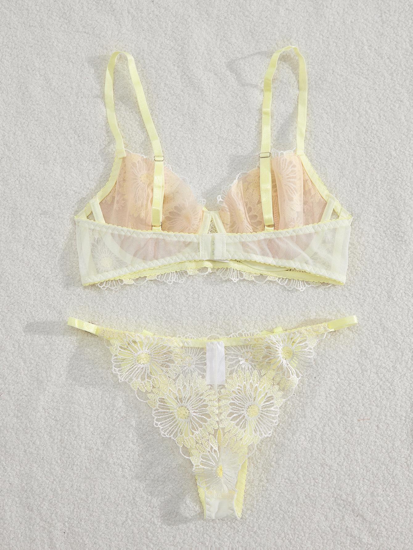 Floral Mesh Embroidery Sweet and Cute See-Through Temptation Outfit for Women