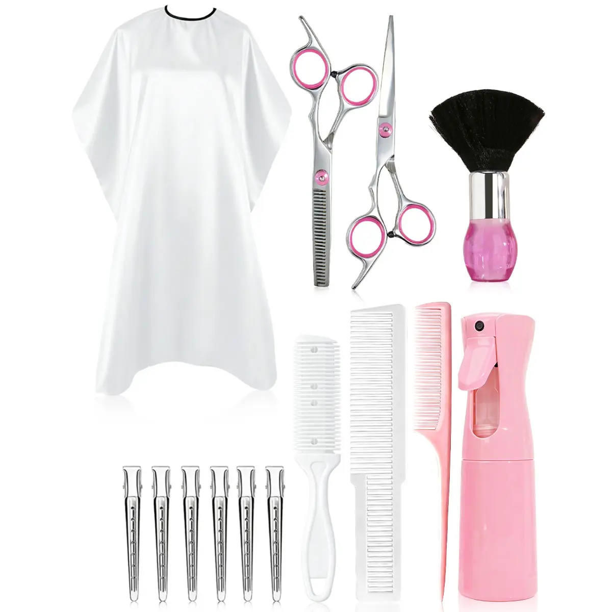14pcs Professional Haircutting Tools Set, Haircut Kits, Hairdressing Set, Barber Equipment, Hair Salon Tools, Includes Clippers, Apron, Comb, Brush, Razor, Spray Bottle, Cleaning Brush, Storage Bag
