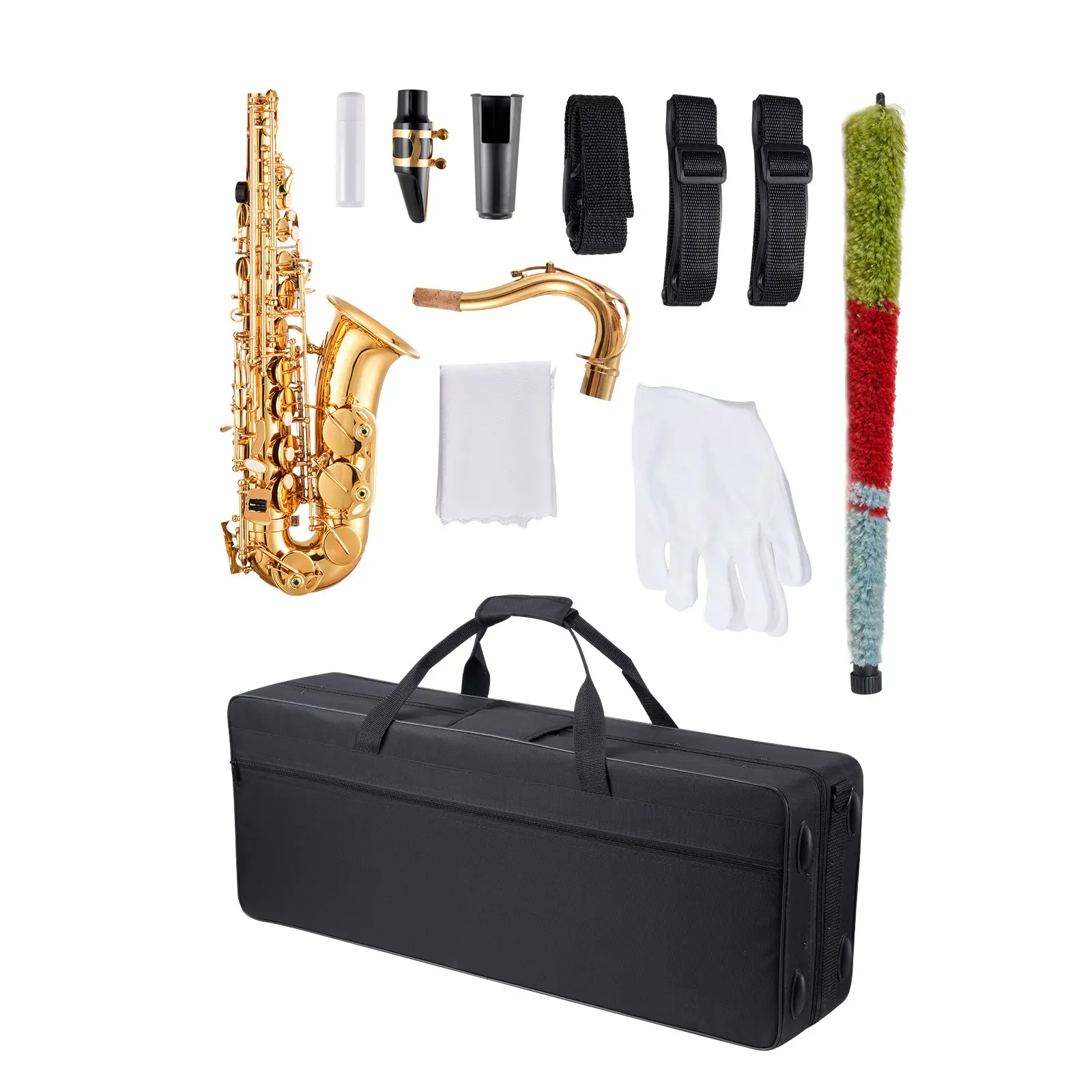 23-Keys B-Flat Professional Gold Finish Brass Body Tenor Saxophone Tool Kit - For Beginners, Music Practice, With Carrying Case, Mouthpiece, Straps, Cleaning Cloth, Gloves, Neck Strap