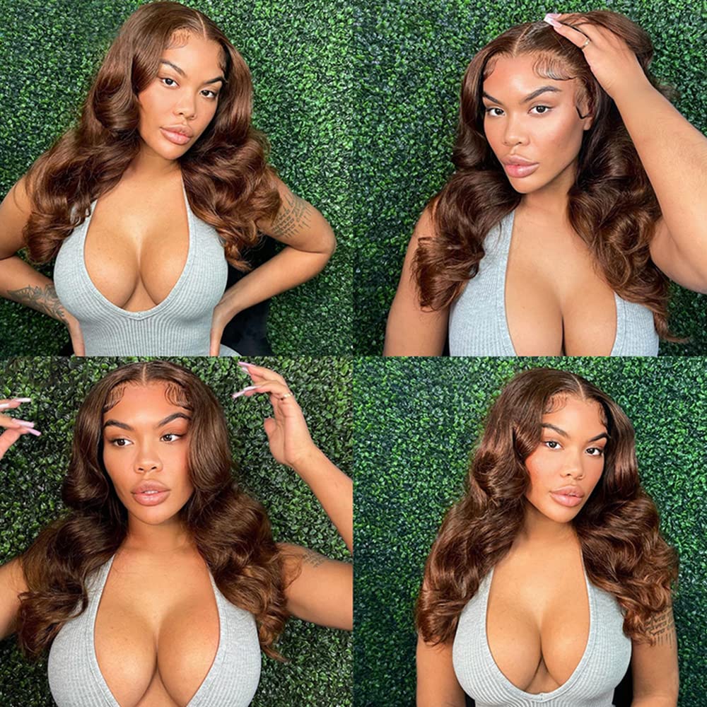 30 Inch Chocolate Brown Lace Front Wig human hair for Women 13x4 HD Body Wave Lace Frontal Wigs Glueless Wigs Pre Plucked with Baby Hair 180% Density