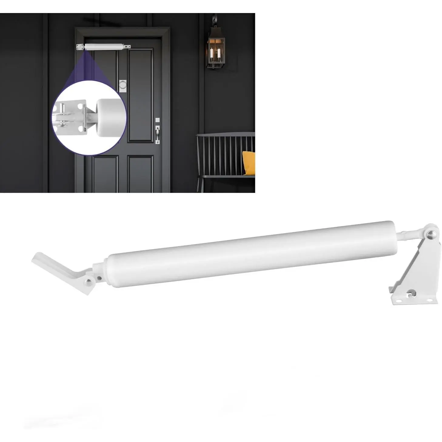 1 Set White Screen Door Closers, Storm Door Closer Heavy Duty Screen Door Shock Adjustable Cushion Speed Screen Door Pneumatic Closer, Screen Security Doors Storm Door Shocks Smooth Door Closer