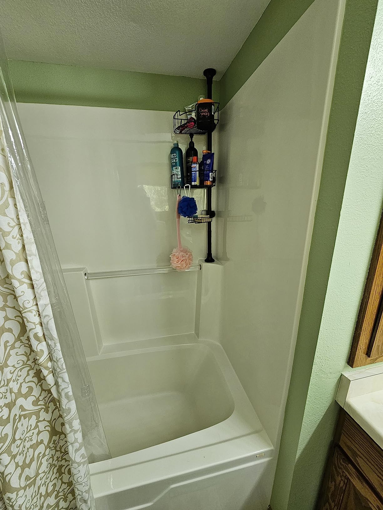 Springtok Corner Shower Caddy Tension Pole Storage Organizer with 4 Adjustable Baskets, Rustproof, Stainless Steel for Shower Shelves,Bathroom Bathtub,DIY Room Racks