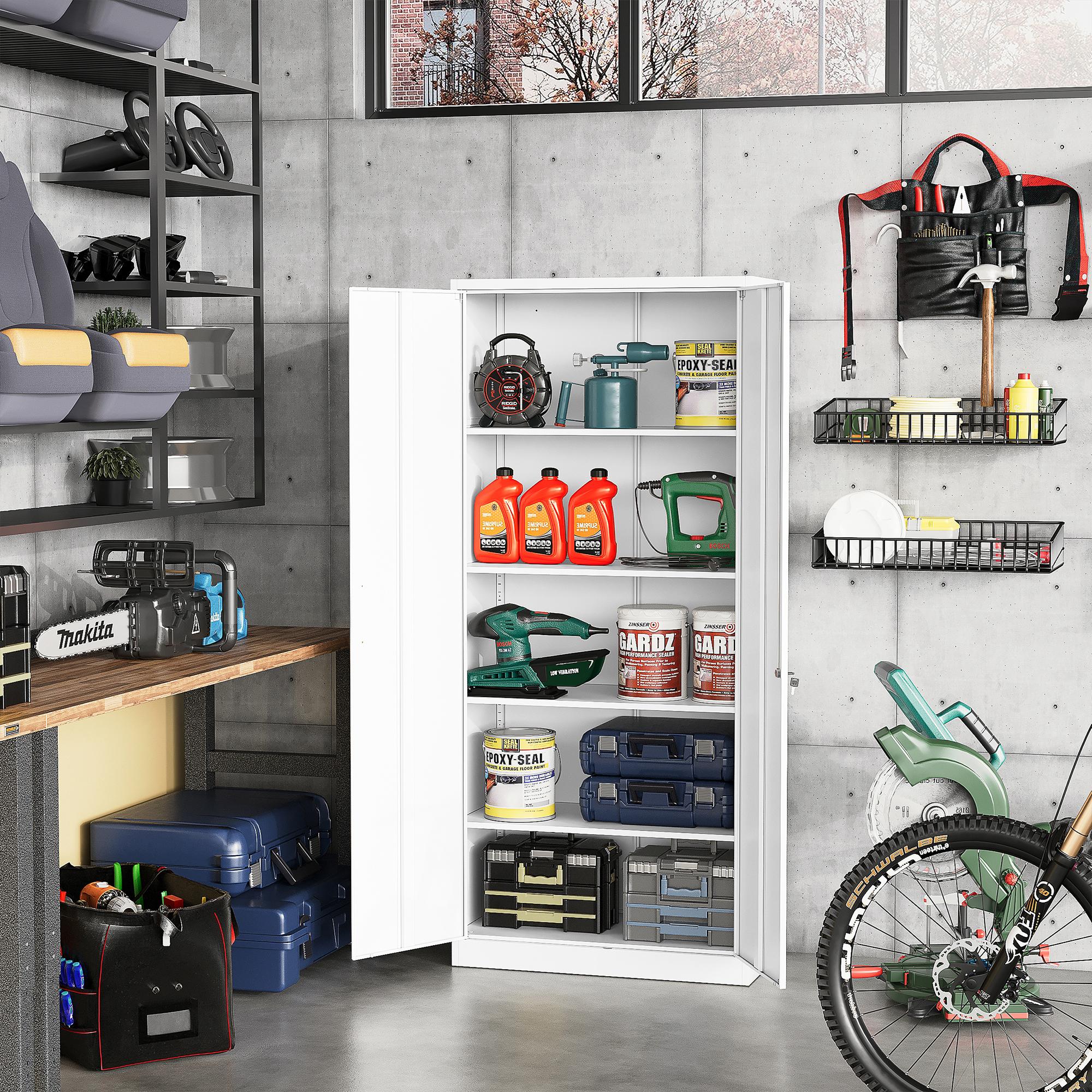 Letaya Metal Garage Storage Cabinet 71" Tall with 2 Doors & 4 Adjustable Shelves - Modern Design for Home, Office, Garage, Shop & School Furniture