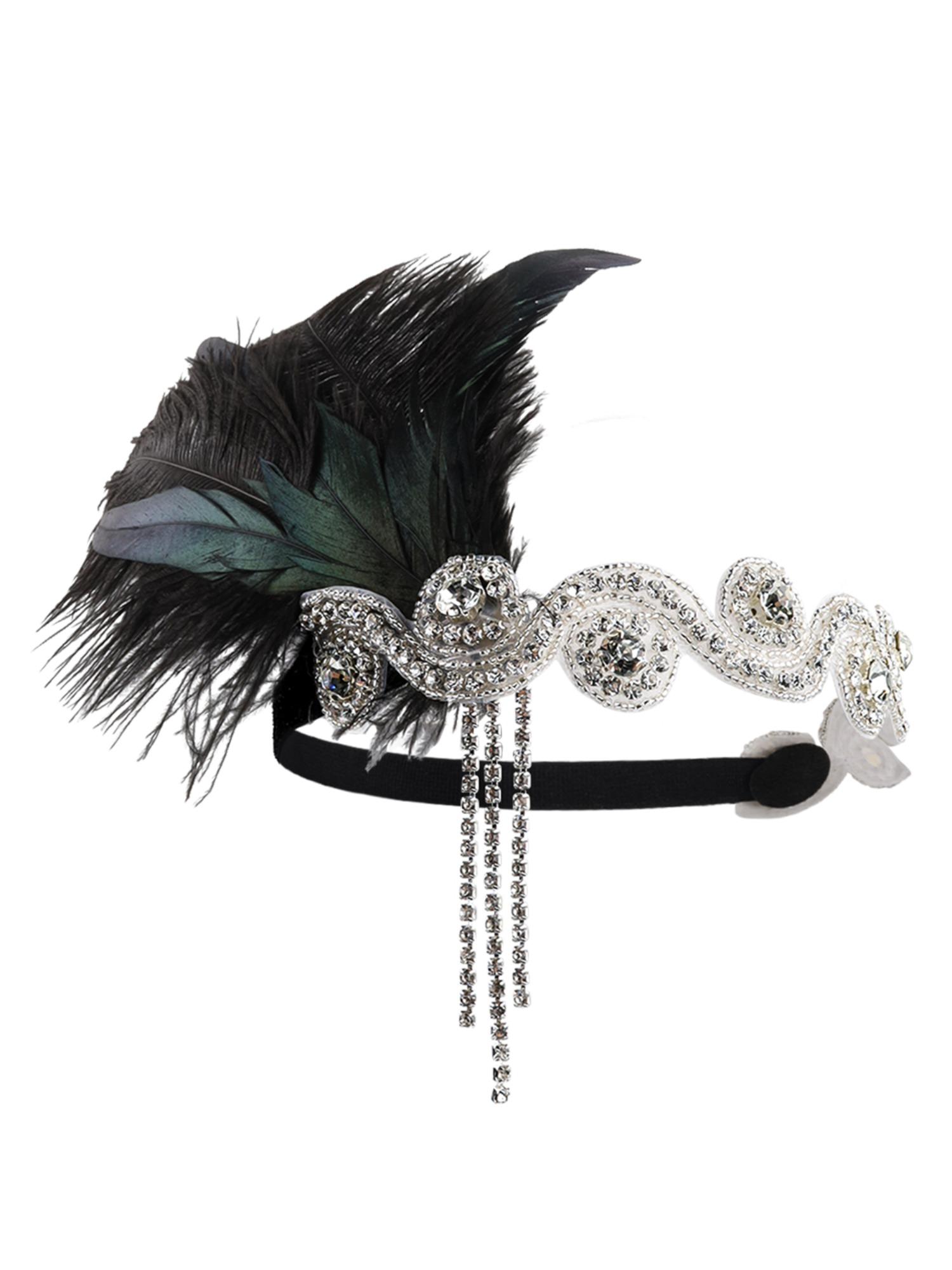 1920s Headpiece Flapper Headband, Rhinestone Pearl Feather Hair Band Great Gatsby Headpiece Accessoreis for Women,Champagne