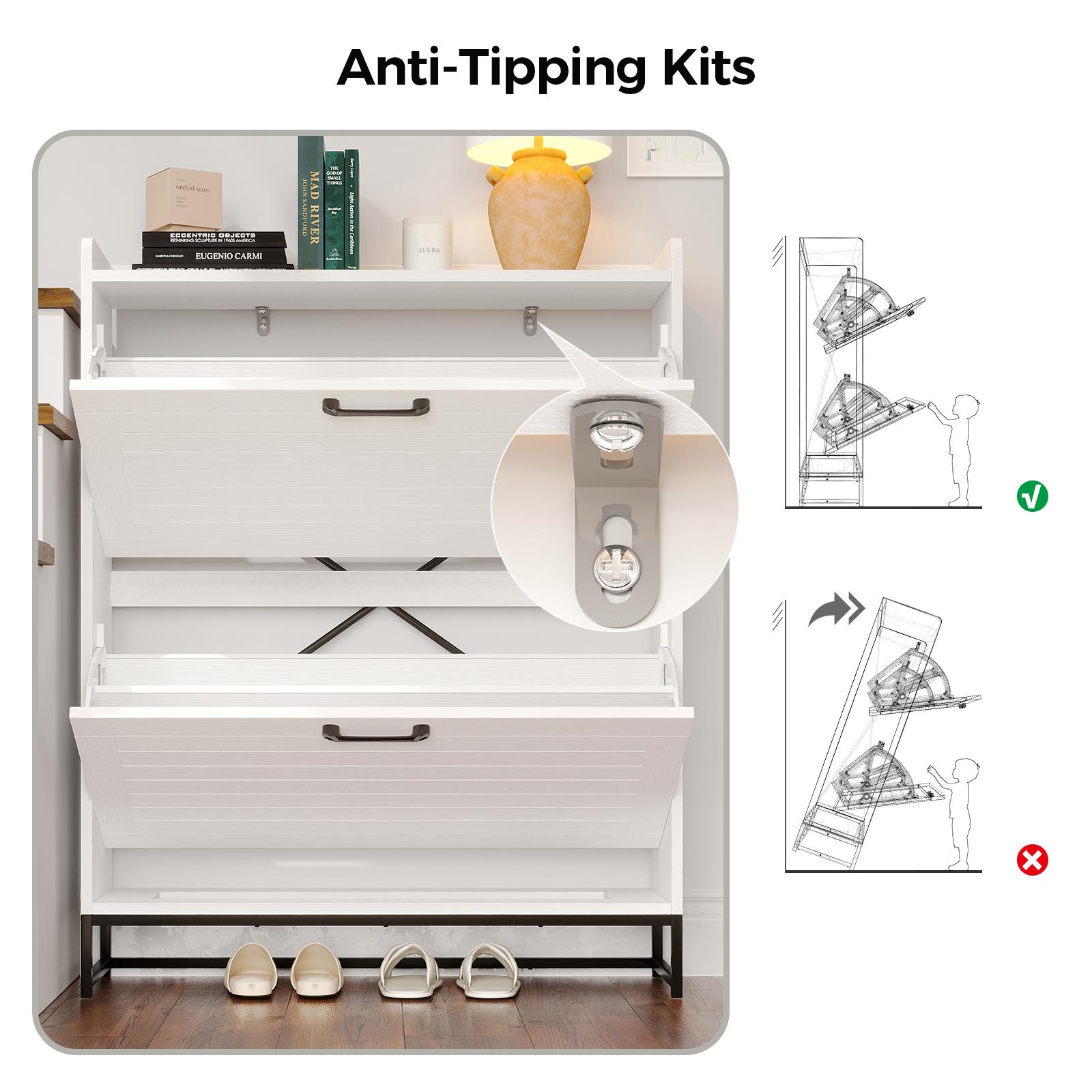 VOWNER Shoe Cabinet with 2 Flip Drawers , Contemporary Slim Shoe Cabinet with Adjustable  Shelves & Metal Legs, Freestanding Shoe Organizer with for Entryway, Hallway, Living Room, White shoe rack organizer
