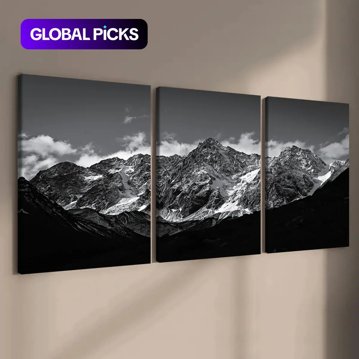 Wooden Framed Canvas Painting, 3 Counts/Set, Artistic Natural Landscape Pattern Poster, Wall Art Decor for Home, Living Room, Bedroom & Office #GLOBAL PICKS