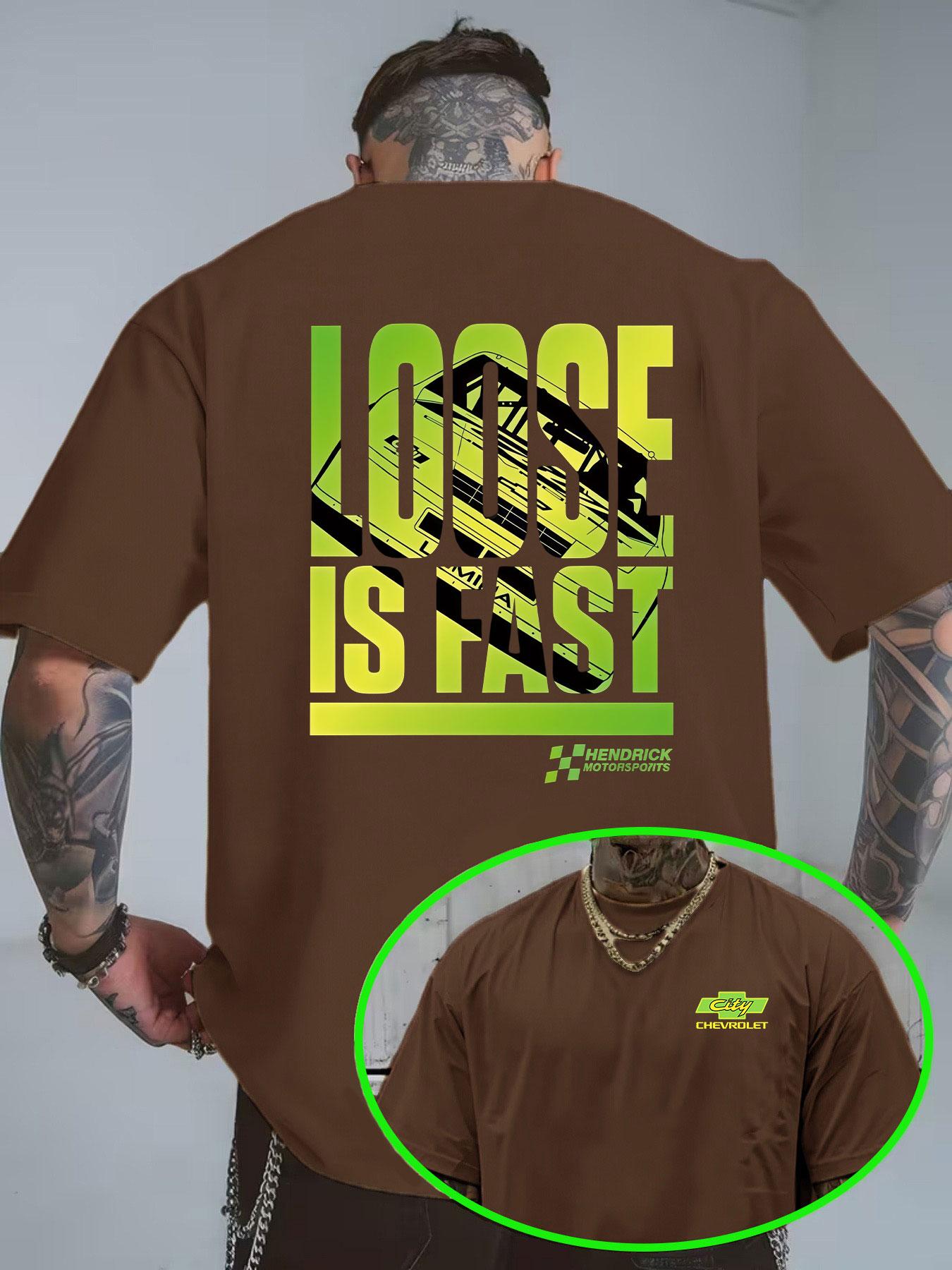 Men's Short Sleeve T-Shirt Summer Loose Fit, Racing Print American Motorcycle Style, Chevrolet Casual Long Top, All Seasons Wear