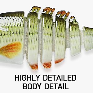 TRUSCEND Easy Catch SwimMax Lures with BKK Hooks 3D Realistic Eyes ABS Material 6 Segments for Bass Trout Walleye Ultra Sharp Treble Hooks Lifelike Fishing Baits