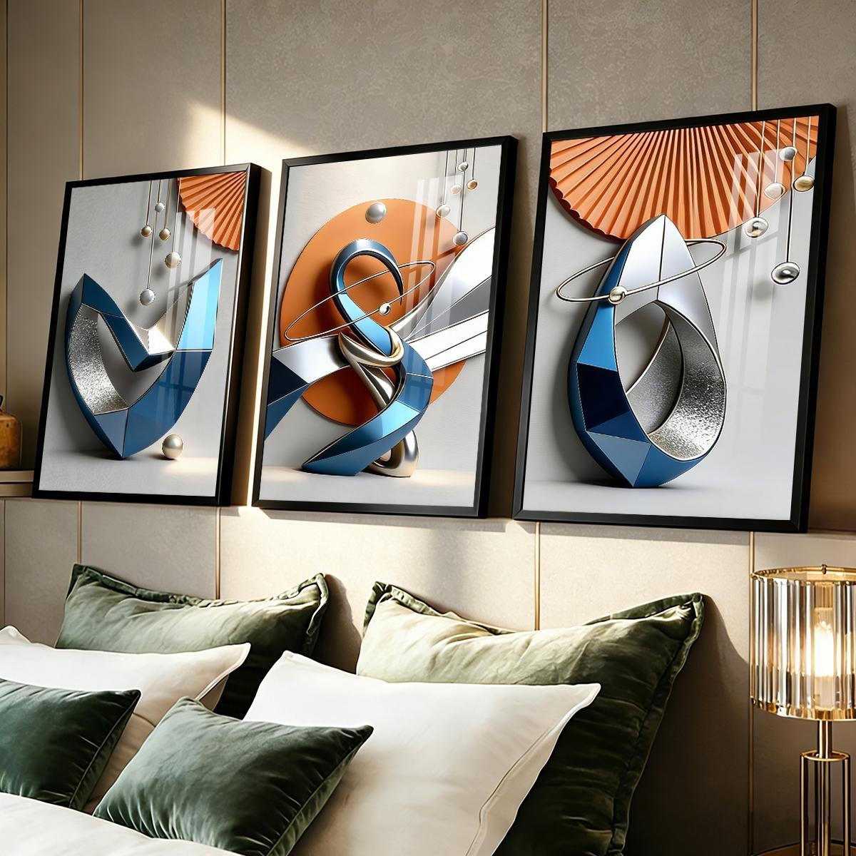 3 Counts Aluminum Alloy Framed Painting, Modern Geometric Abstract Metal Art Pictures, Home Decoration For Living Room, Bedroom, Office, Restaurant, Hallway Wall Decor, Odorless Print Artwork, Luxury Perfect Gift For Friends And Family