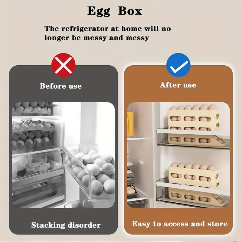 30-egg fridge rack - Automatic rolling fridge egg storage box, space-saving egg dispenser holder, Refrigerator Organizer, 4-layer fridge egg rack, large-capacity fridge egg storage box (white) Easter gift (DM378-2723