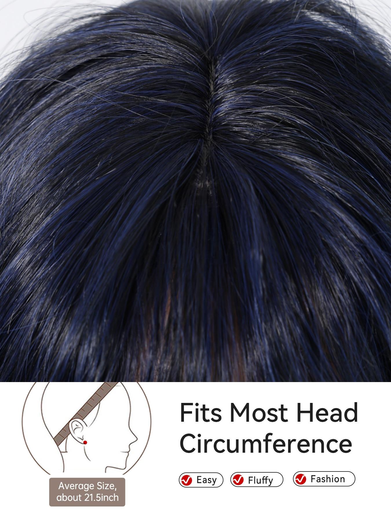 Fashionable New Long Wavy Dark Blue Wigs with Bangs and Blue Highlights, Synthetic Women's Wigs for Daily Use, Parties or Halloween Cosplay Taking Photos