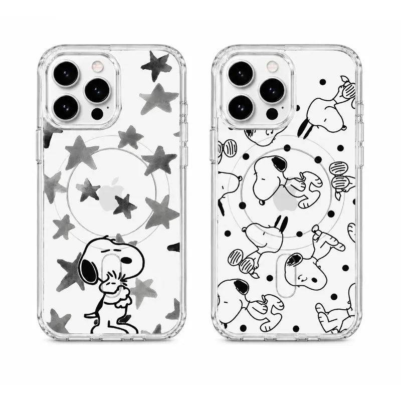 Cute Cartoon Long‑Ear Dog Clear Magnetic Phone Case, Shock‑Proof Anti‑Slip Protective Cover For iPhone Full Series