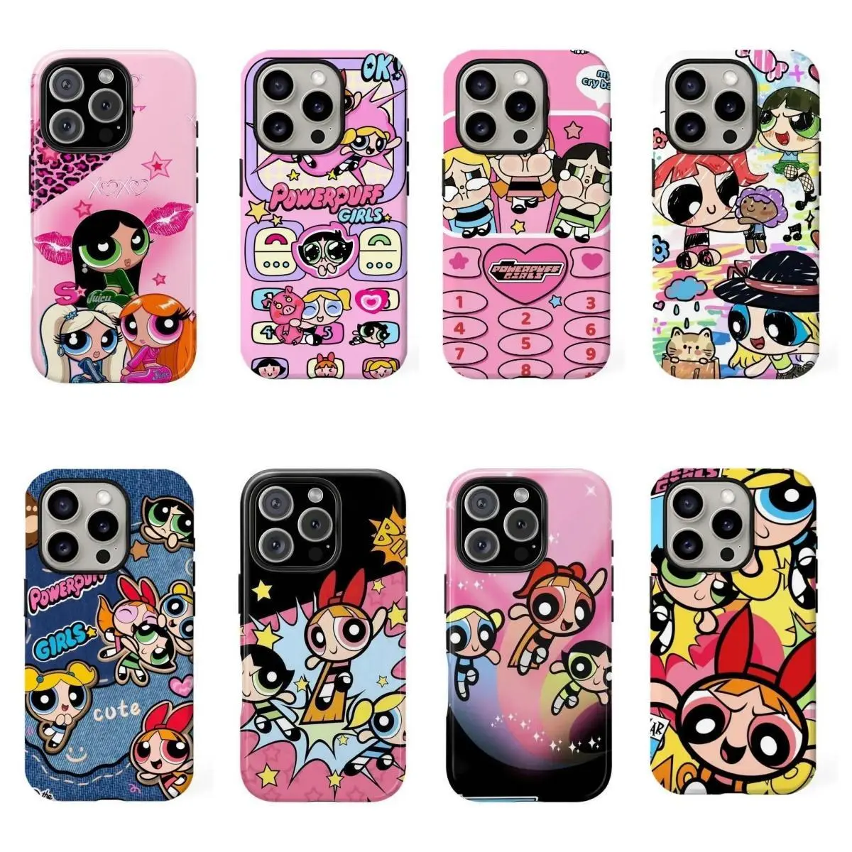 Kawaii Vintage Powerpuff Girls Anime Printed Hard Phone Case, Shock-Absorbing Anti-Drop Cover Compatible With iPhone 11/12/13/14/15/16/17 Pro, Plus, Pro Max & Samsung S22-S26 Plus, Ideal Christmas Fashion Gift