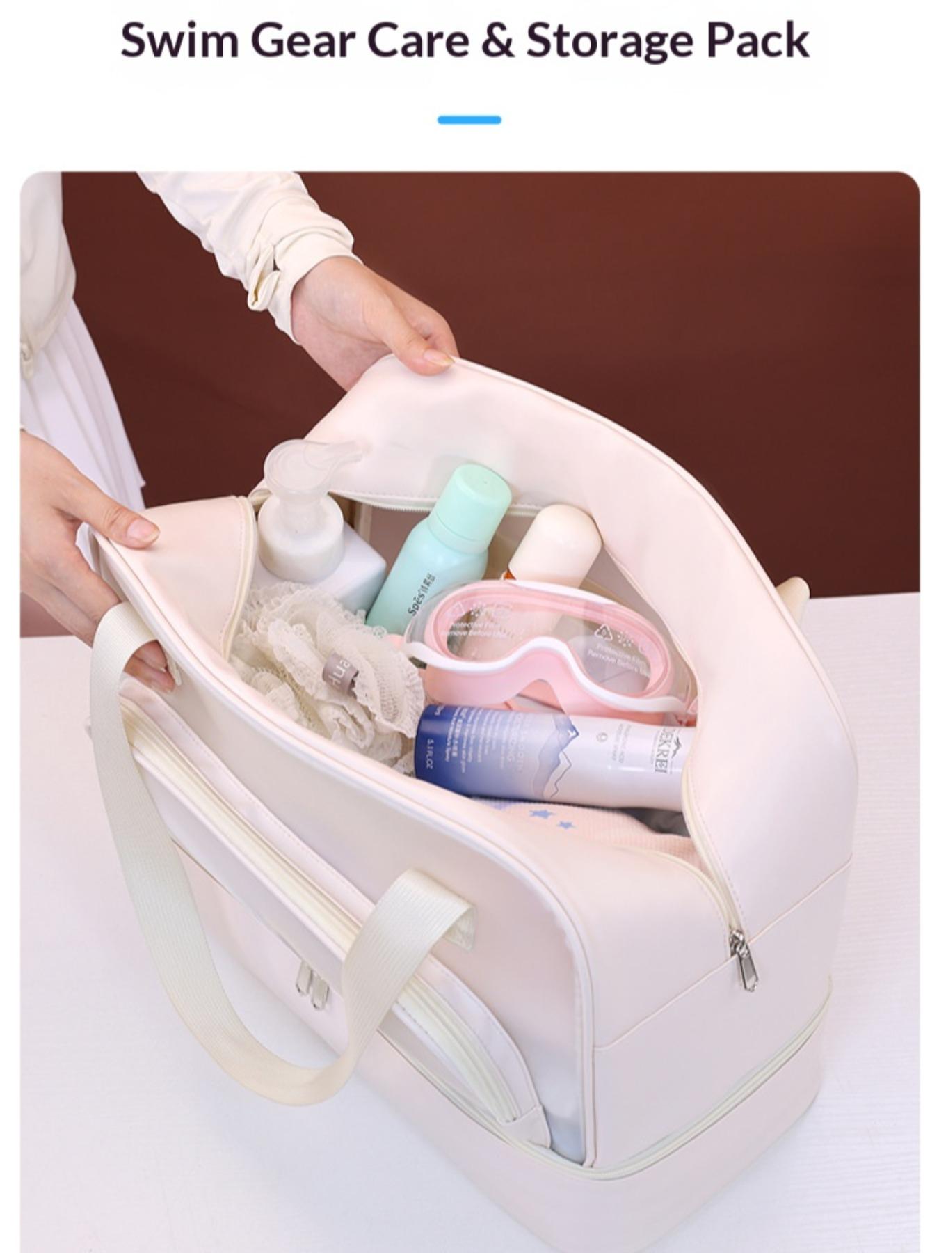 Double Layer Swim Bag for Women, Large Capacity Dry Wet Separation, Shoe Compartment, Travel Makeup Bag, Gym Shower Backpack, Pool Bag