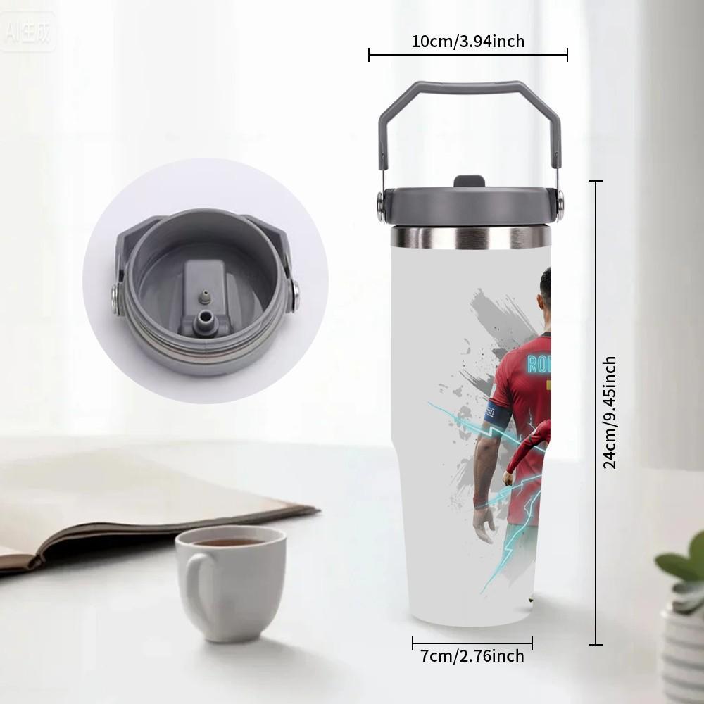1pc 30oz stainless steel large-capacity car water bottle, Number 7 jersey Pattern，for Cristiano Ronaldo fans.for football enthusiasts. various patterns to choose from, fan gift, Outdoor camping Coffee Cups & Mugs