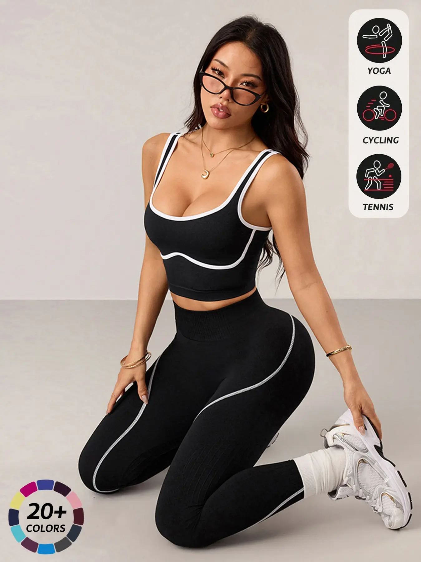 Women's 2 Piece Sportswear Set, Sports Vest and Tight Pants, Fitness and Daily Exercise, High Waist Tummy Control, Fashion Gym Clothes, Yoga Active Wear
