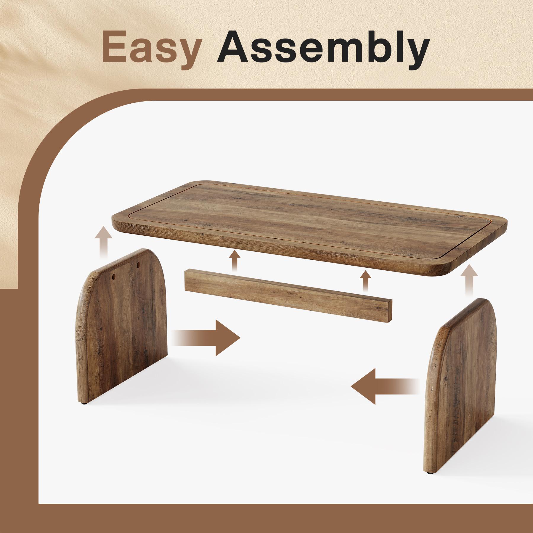 LITTLE TREE Rectangle Coffee Table, 47-Inch Wood Rectangular Living Room Table, Farmhouse Accent Center Low Cocktail Tea Table with Sturdy Base & Rounded Corners, Easy Assembly