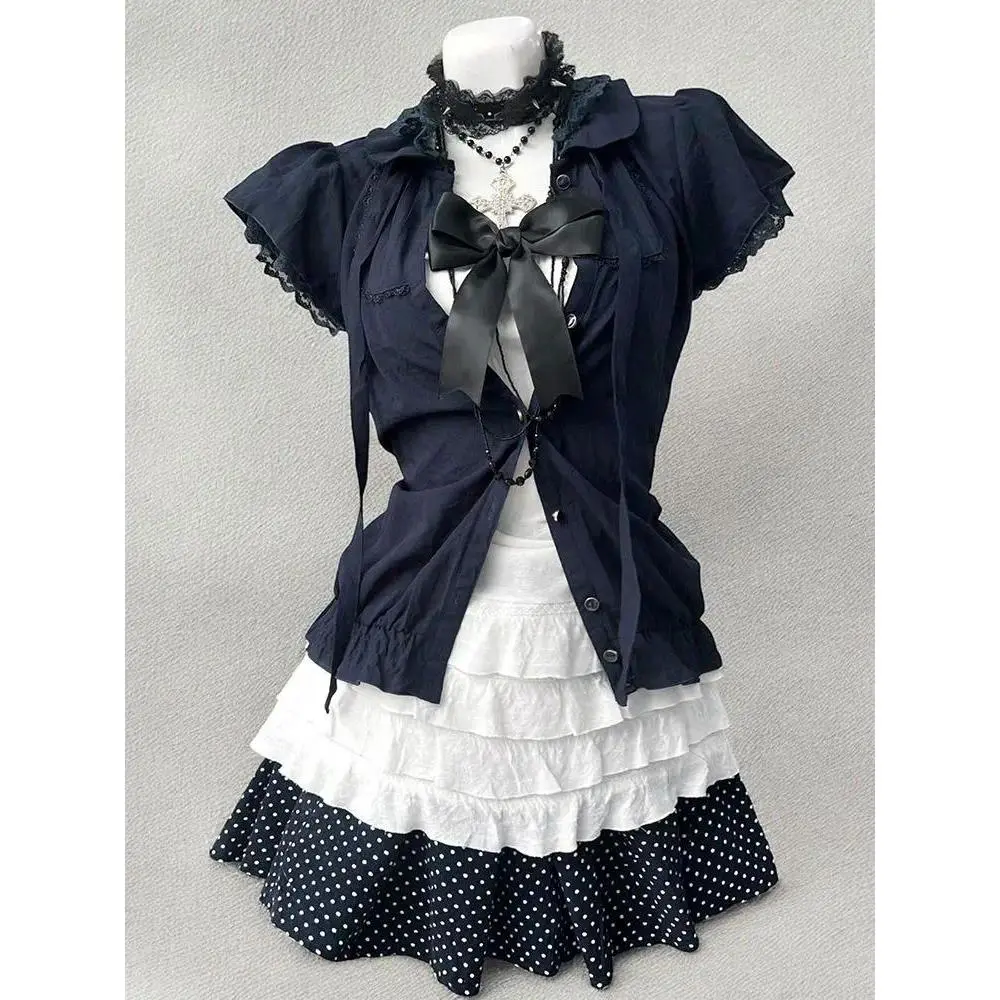 Princess Gyaru Dresses Summer Y2k 2000s 3Piece Set Women's Dress Streetwear Lace Harajuku Himekaji Mini Skirt Basics Vintage Emo