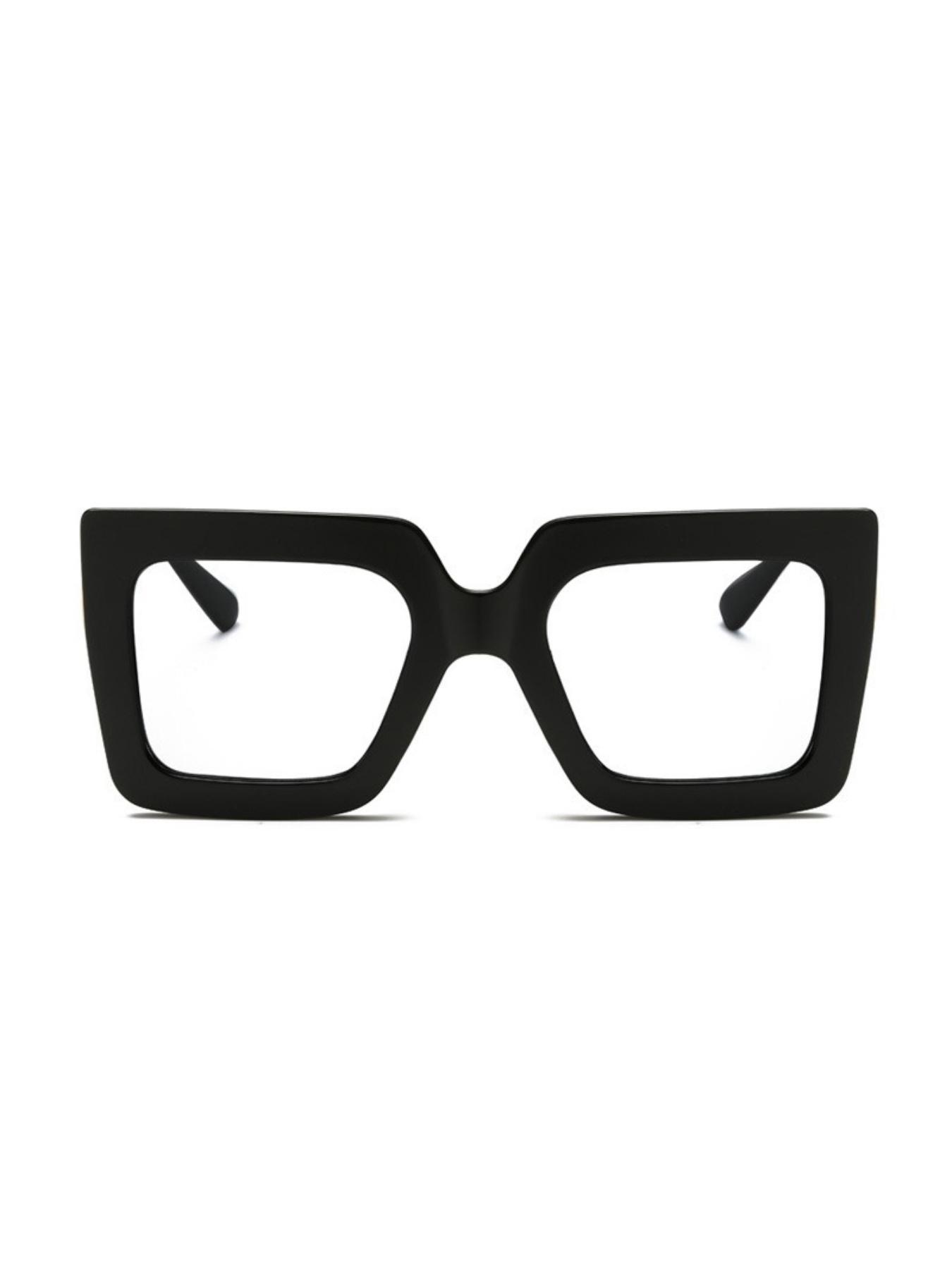 Women's Square Oversized Frame Glasses, Metal Hinge, Anti-Blue Light, Casual Fashion Eyewear for Office & Photography Use, Fashion Eyeglasses