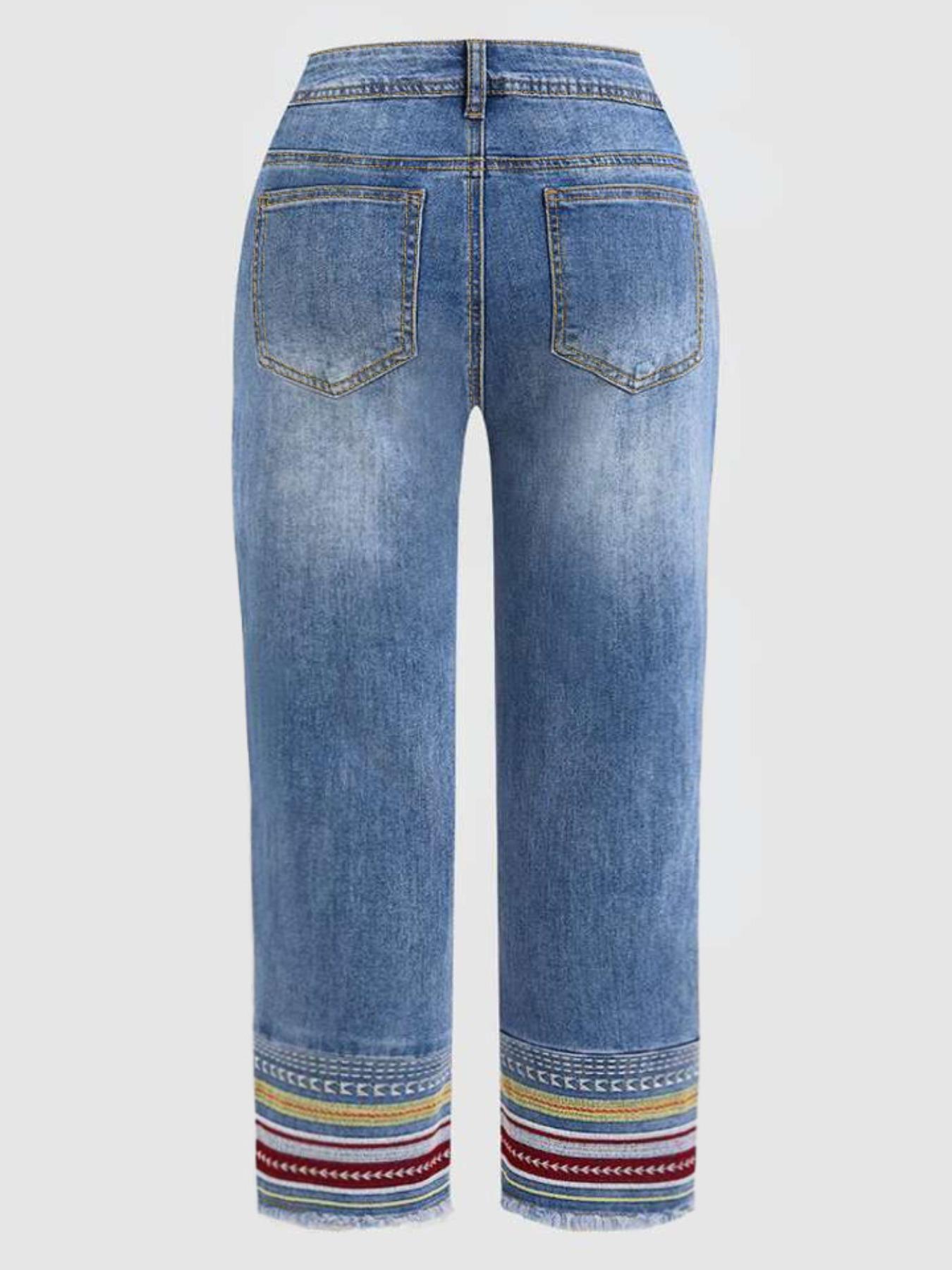 Women's Loose Fit Medium Wash Denim Jeans, Casual All-Season Wear, Plain Design, H-Type Silhouette, Perfect for Daily & Dates, Embroidery