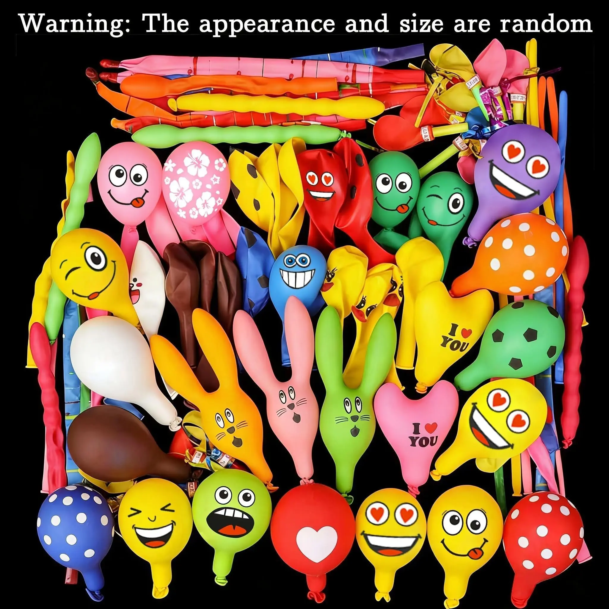 Set of 52 Colorful Party Balloons, Long-Eared Rabbit Head Design, Various Styles, Bright Colors, Made of Emulsifier Material, Fun and Enjoyable