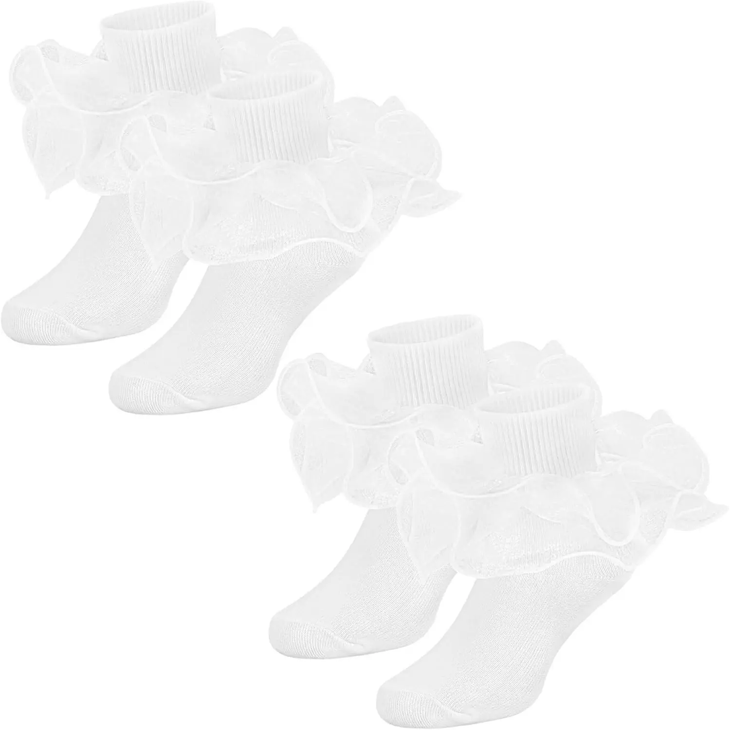 Girls Ruffle Lace Frilly Dress Tutu Socks 2-10 Years Toddler, 2 Ways To Wear, Big Fluffy Ruffles, Soft Cotton Stretch Fit for School, Cute for Birthday Easter Pageant Photos Church OutfitGift