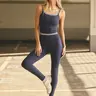 Fashionable women's casual sports suit, adjustable spaghetti straps printed striped camisole bra+ striped printed sports casual sports leggings,yoga set, suitable for daily casual, yoga fitness, workout and vacation wear, Yoga Active Wear