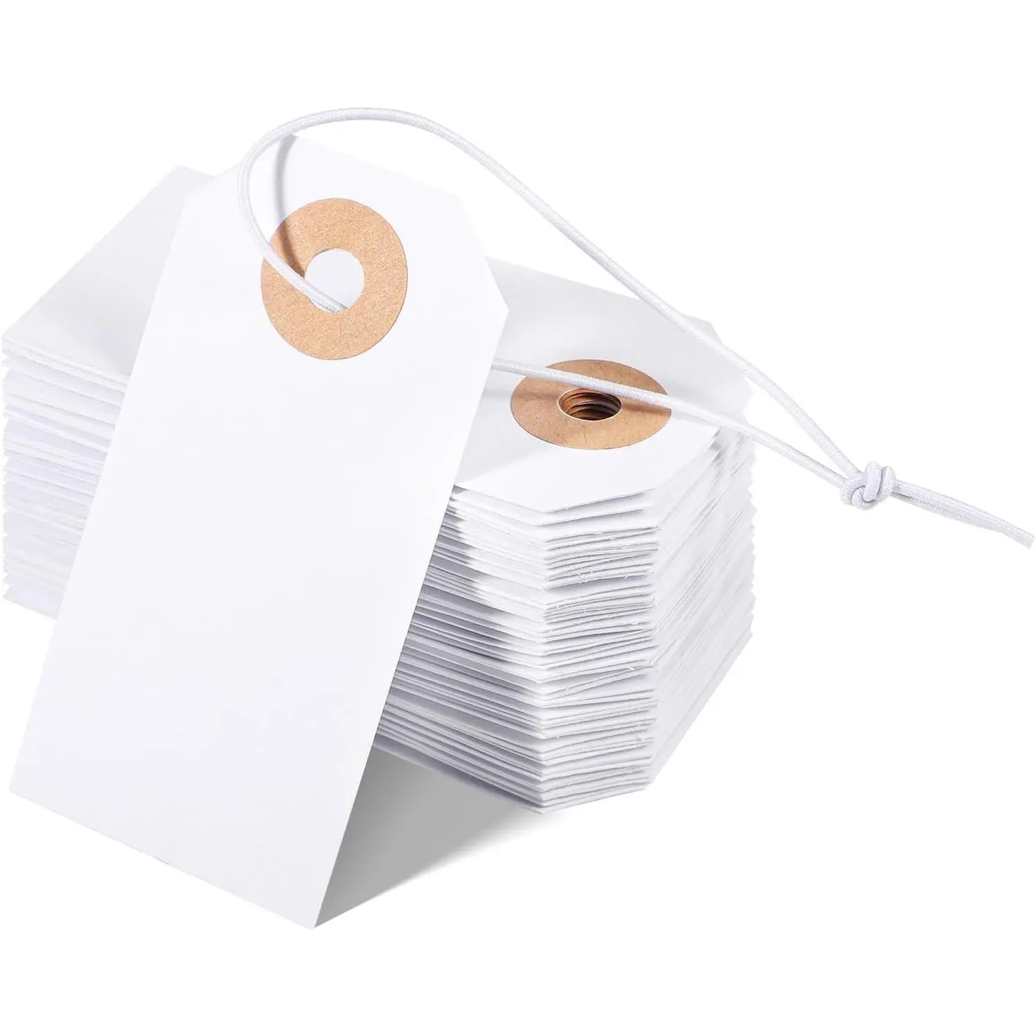 100 Pack Gift Tags with Elastic String White Price Tags Marking Hang Tag Attached Reinforced Hole Writable for Valentine's Day Gifts Inventory Tag 2.75'' x1.37''