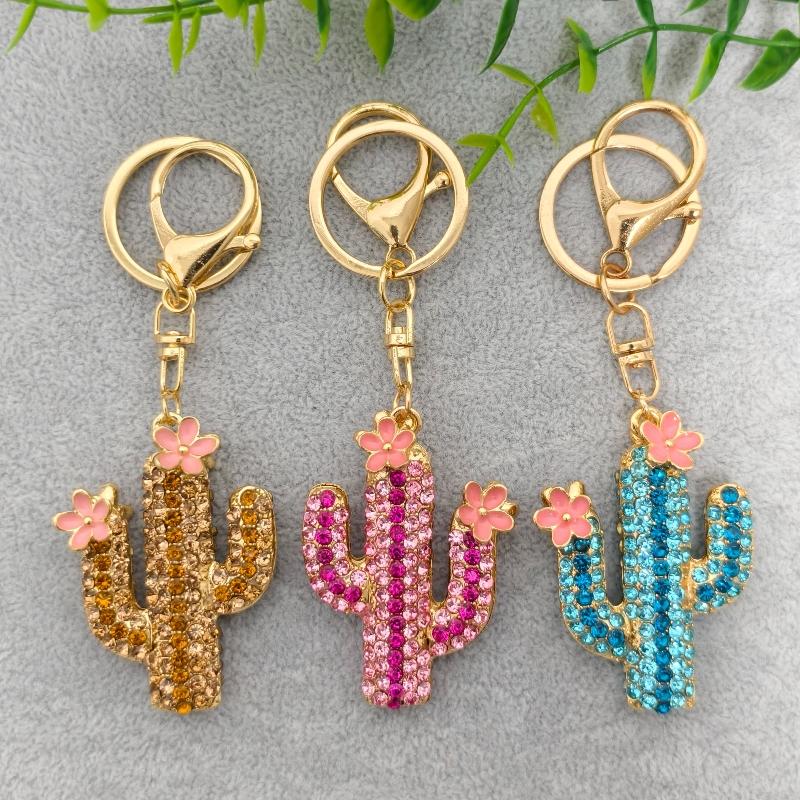 1PC Cactus Key Ring Plant Rhinestone Pendant Keychain Fashion Accessories for Friends Gift