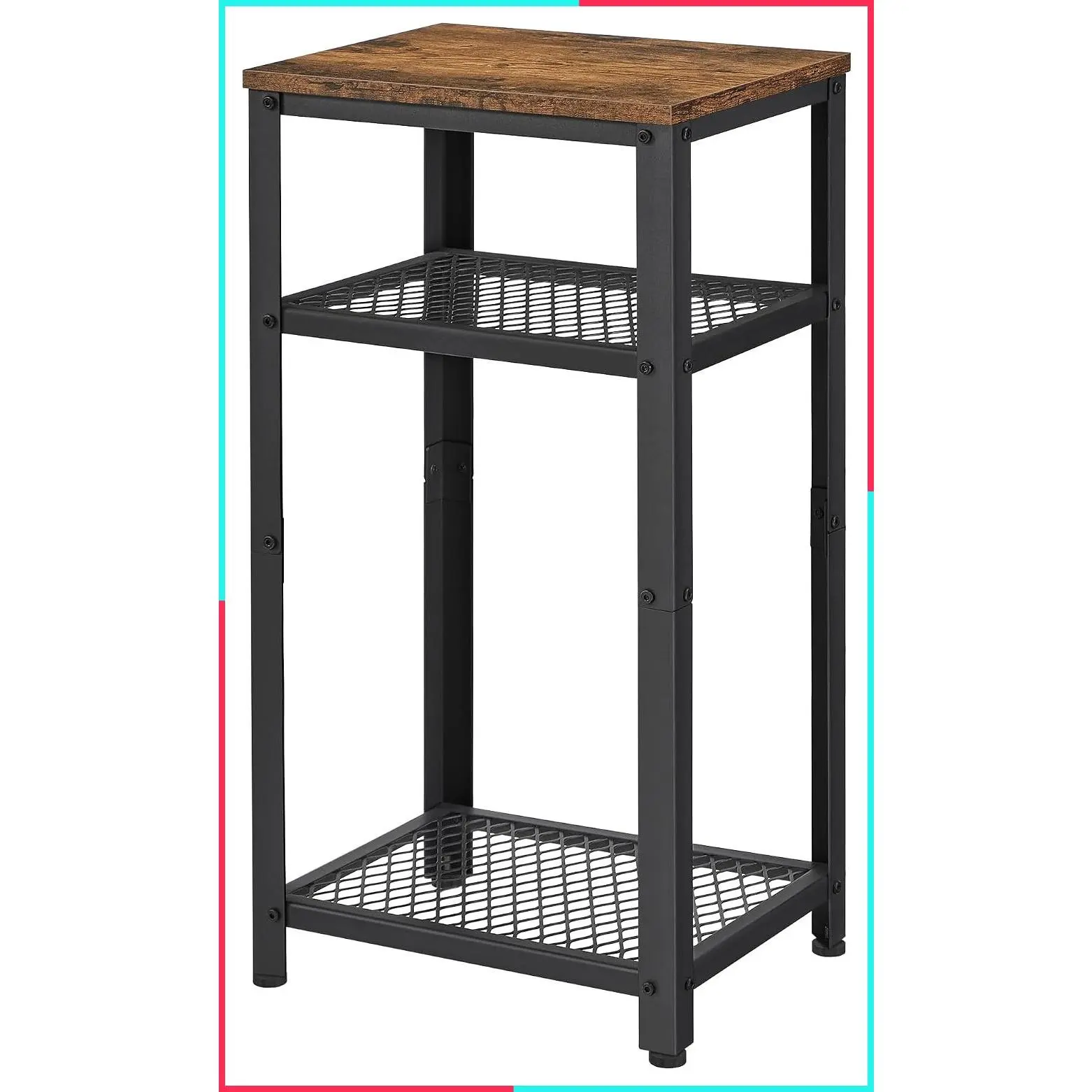 3-Tier Side Table, Small Telephone End Table with 2 Mesh Shelves