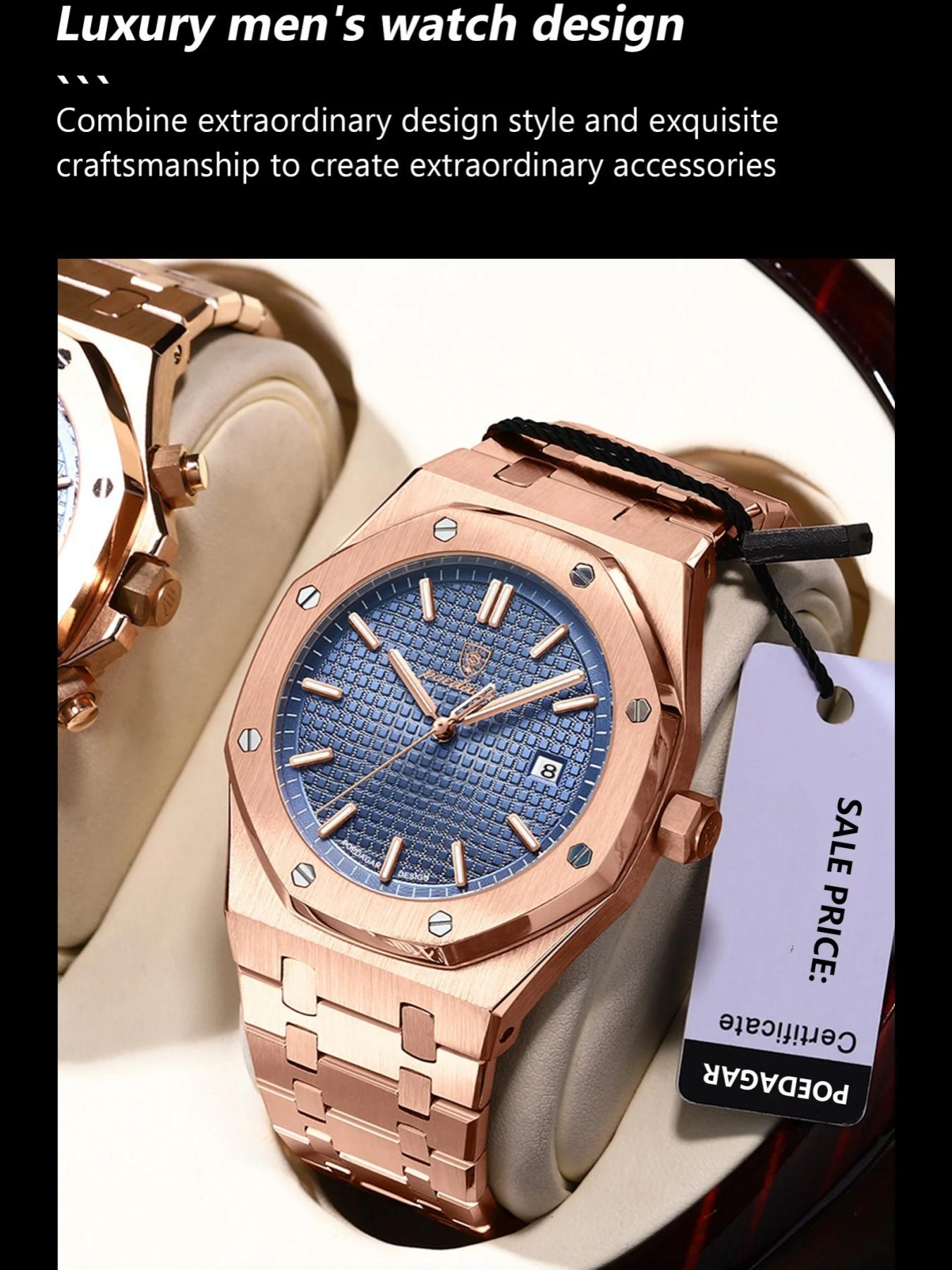 Poedagar Waterproof Night Light Date Men's Watch, Stainless Steel Quartz Watch, Luminous Analog Watch, Waterproof Wristwatch, Water Resistant Wristwatch Poedagar Waterproof Night Light Date Men's Watch, Stainless Steel Quartz Watch, Luminous Analog Watch, Waterproof Wristwatch, Water Resistant Wristwatch