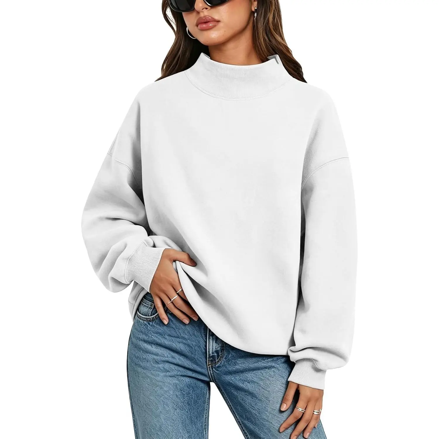 Women's Oversized Color Block Turtleneck Fleece Pullover Sweatshirts - Cute, Casual, Chic Long-Sleeve Loose Tops for Everyday Fall Fashion Outfits & Matching Bottoms
