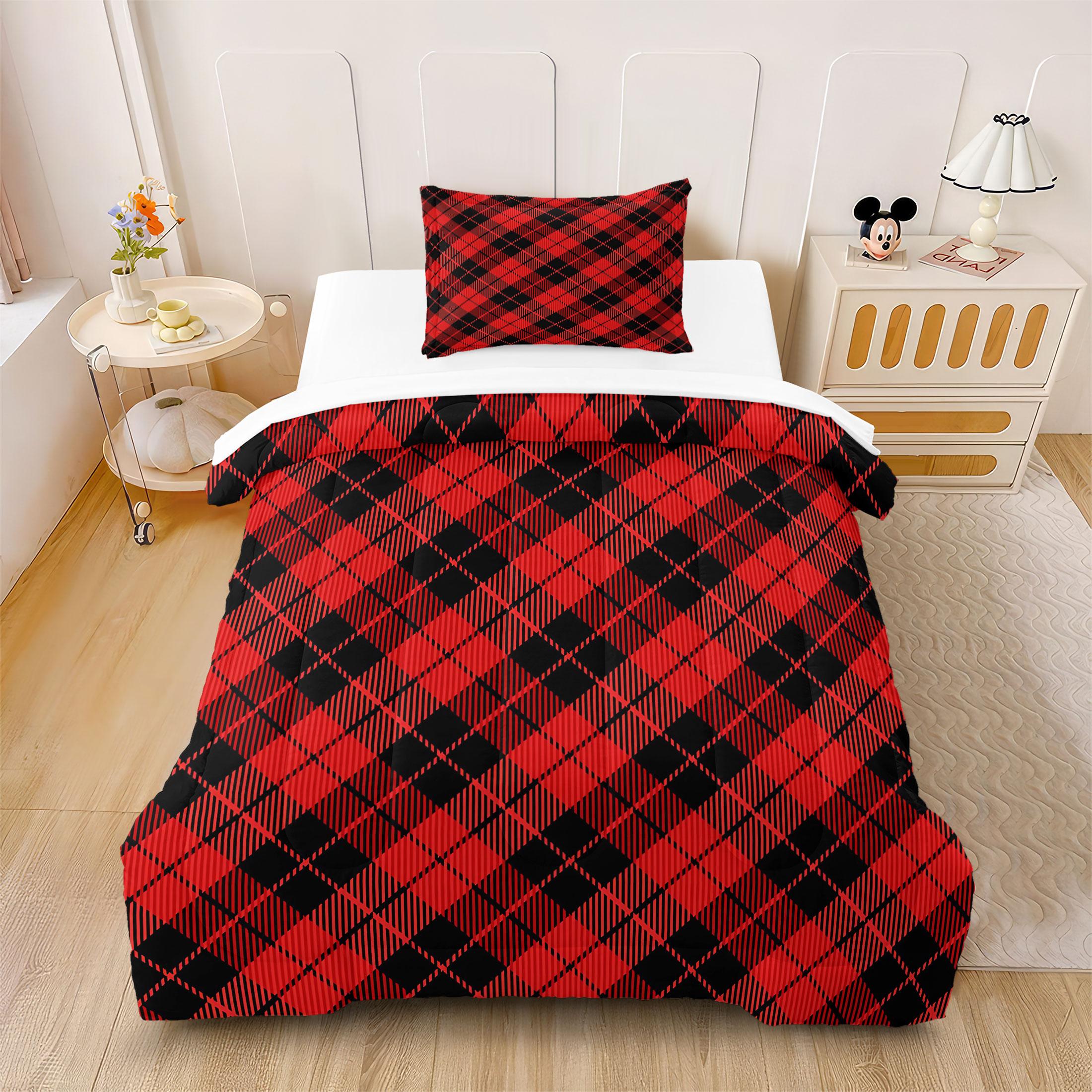 3 Pcs Geometric Checkerboard Print Comforter Set, Modern Minimalist Bedding Set, Soft Warm Lightweight with HD Digital Print, Fade Resistant & Breathable, Ideal for Bedroom Dorm Guest Room Decor, All Season Use