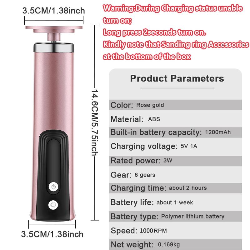 Electric Foot Callus Remover, 2-in-1 Nail Polisher Foot Heel Scrubber Dead Skin Pedicure Tools , Adjustable Speed 6 Gears, with Sandpaper for Cracked Heels Care