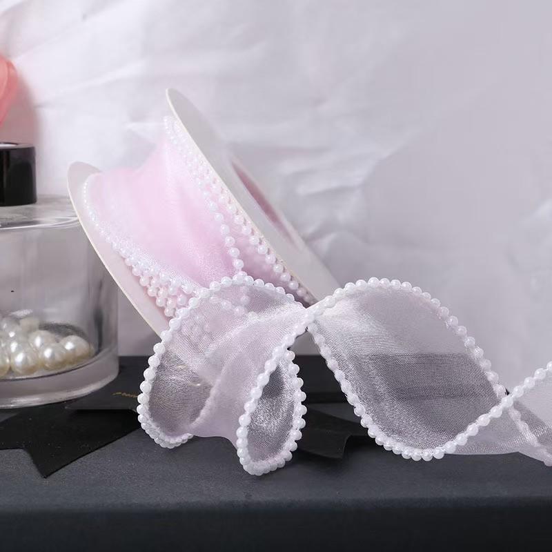 4cm Fish Tail Satin Ribbon with Pearl Trim, DIY Wedding Packaging Tape, Valentine's Day Gift Box Wrap, Floral Art Decorations