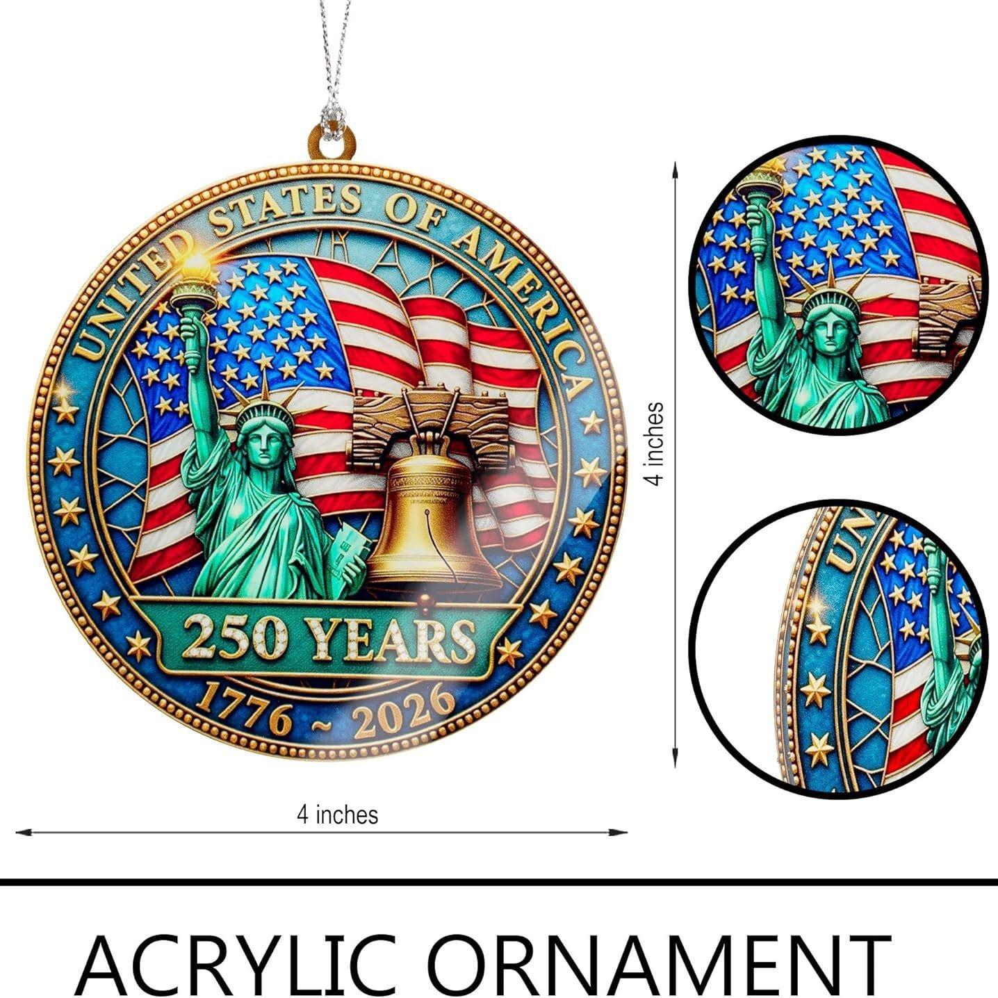 United States 250th Anniversary Ornament, 2D Acrylic Usa Hanging, Patriotic American Flag Decor, Gift for Us Citizens, Collector's Item