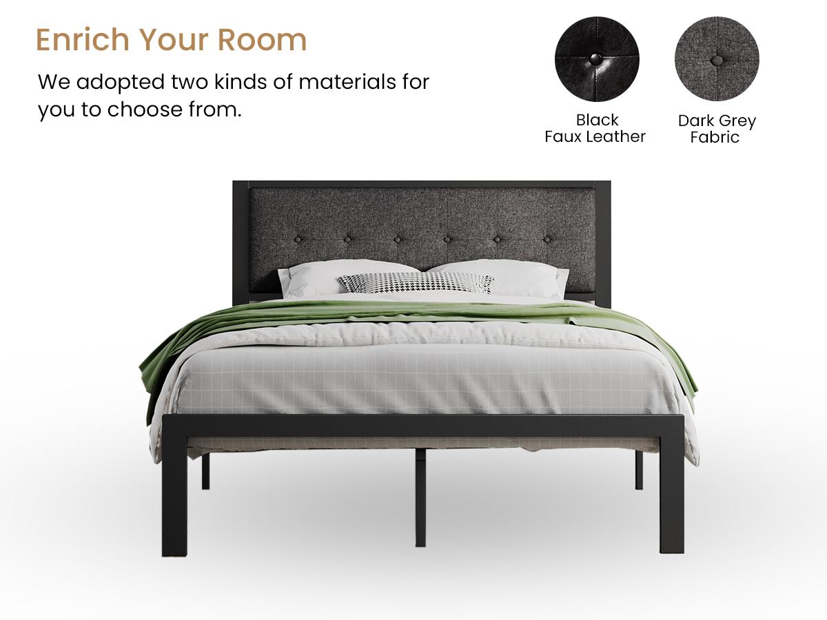 SHA CERLIN Metal Upholstered Platform Bed Frame with Headboard of Button Tufted Linen Fabric /Faux Leather,【Frame Only No Mattress】Twin/Full/Queen/King Size, Iron Slats Support, No Box Spring Needed Summervibes Father's day Gift SHA CERLIN Metal Upholstered Platform Bed Frame with Headboard of Button Tufted Linen Fabric /Faux Leather,【Frame Only No Mattress】Twin/Full/Queen/King Size, Iron Slats Support, No Box Spring Needed Summervibes Father's day Gift