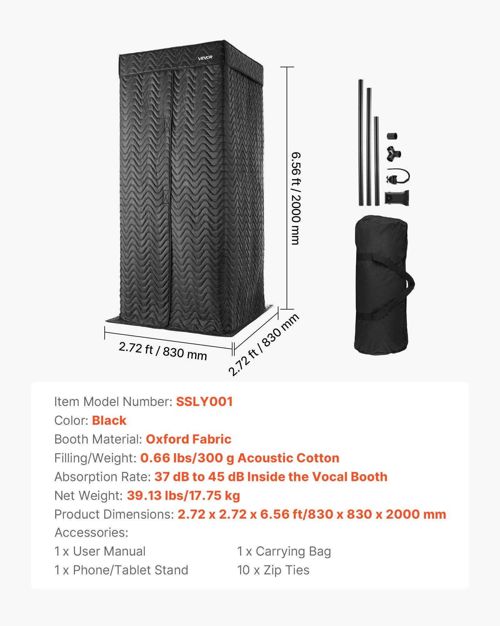 VEVOR 6.56 ft Portable Vocal Booth Recording Booth with Travel Bag for Voiceovers