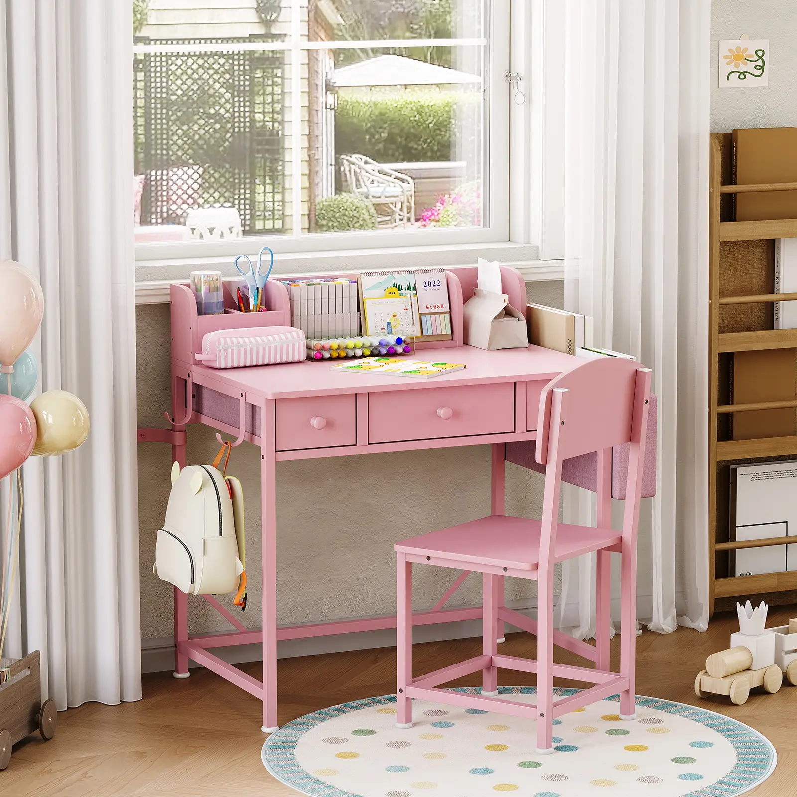 Flash sale home items Tired of bad posture and messy kids rooms, SGS‑Certified Formaldehyde‑Free Solid Wood Kids Desk & Chair Set, Ergonomic Study Station with Large Storage, Space‑Saving for Boys & Girls Ages 5‑8 for Bedroom Playroom