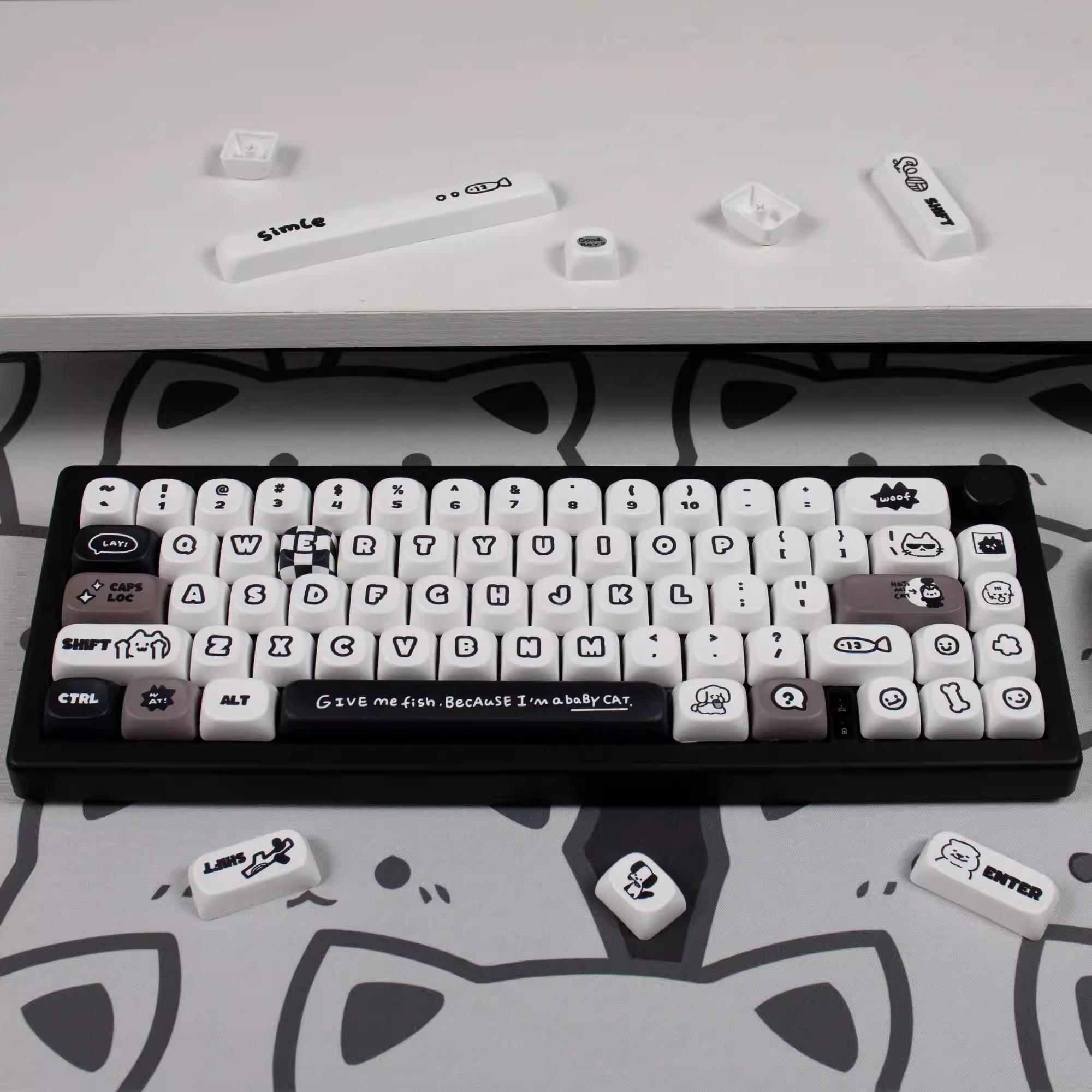 131-Key Cat Dog Theme Pbt Keycaps, Dye Sublimation Process, Moa Profile, Aesthetics, Compatible with Mx Axes, for 61/64/68/87/96/104/108 Keyboards, Craftsmanship
