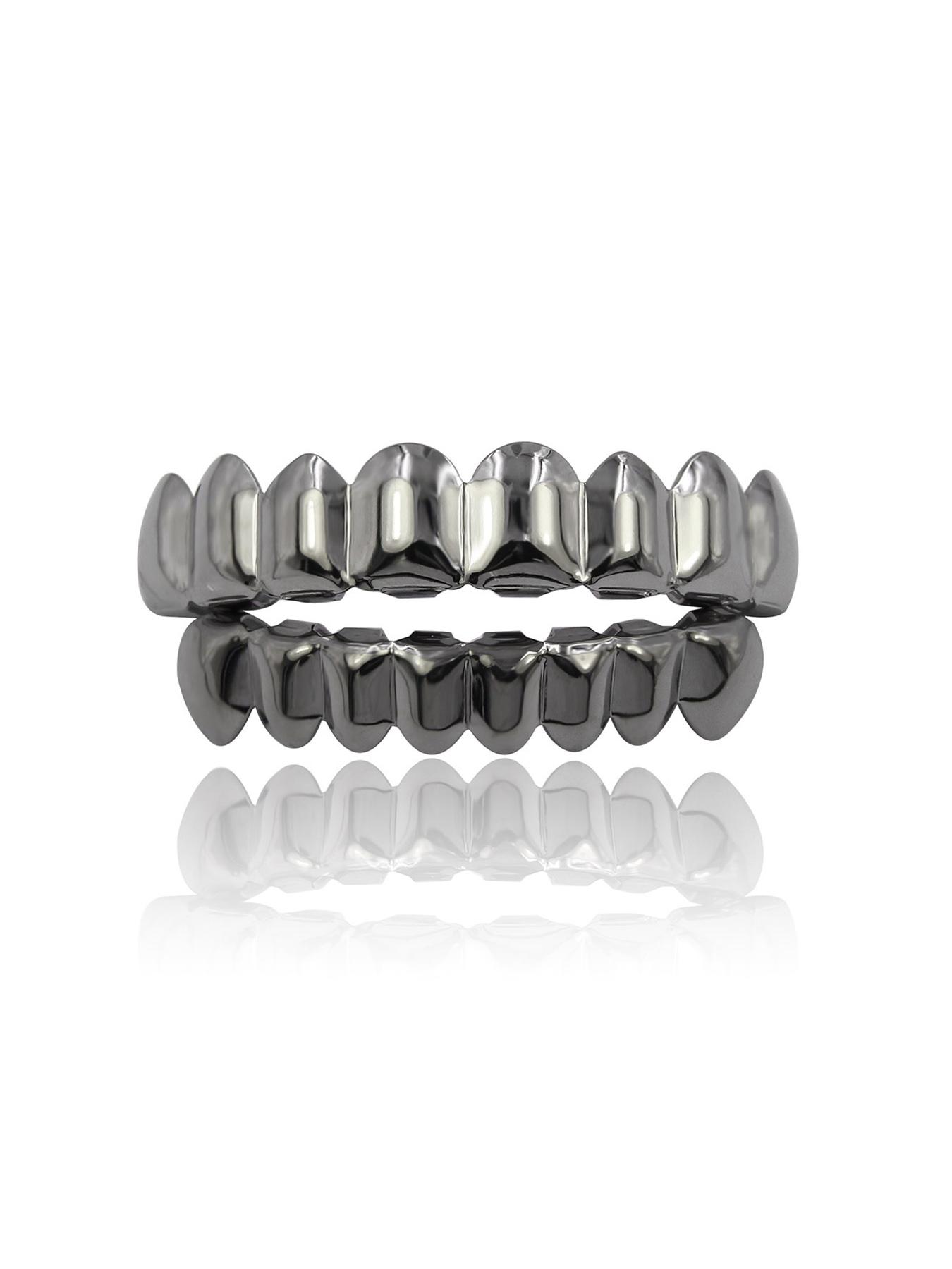 Two-Piece Full Mouth Polished Silver Gold Eight-Tooth Grillz, 14k Gold Plated Copper, Hip-Hop Style, Party, Music Festival, Gift