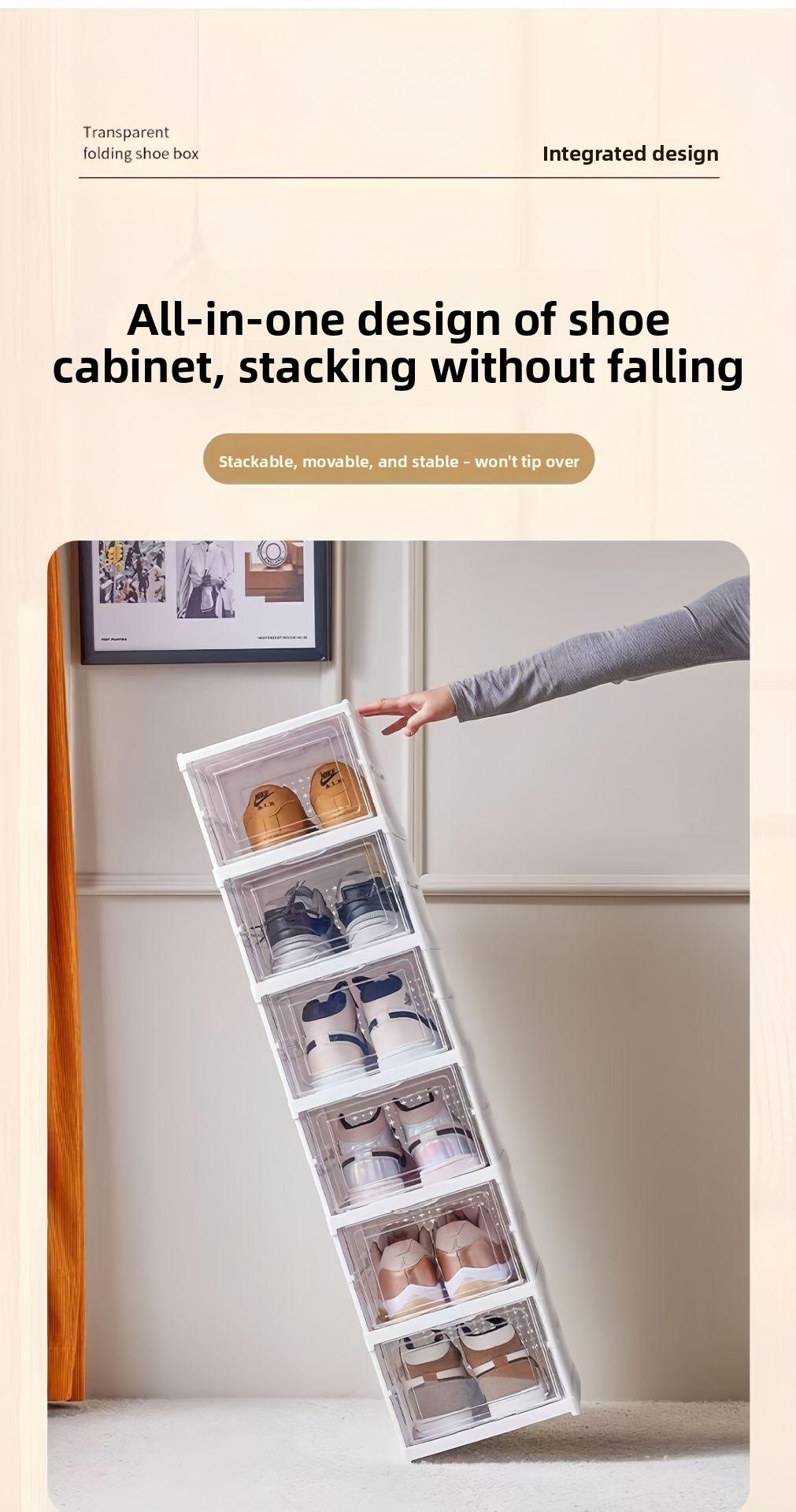 3/6 Installation-free folding shoe rack Transparent shoe storage box Shoe display cabinet Integrated moisture-proof, dustproof, durable and beautiful shoe cabinet Shoe rack
