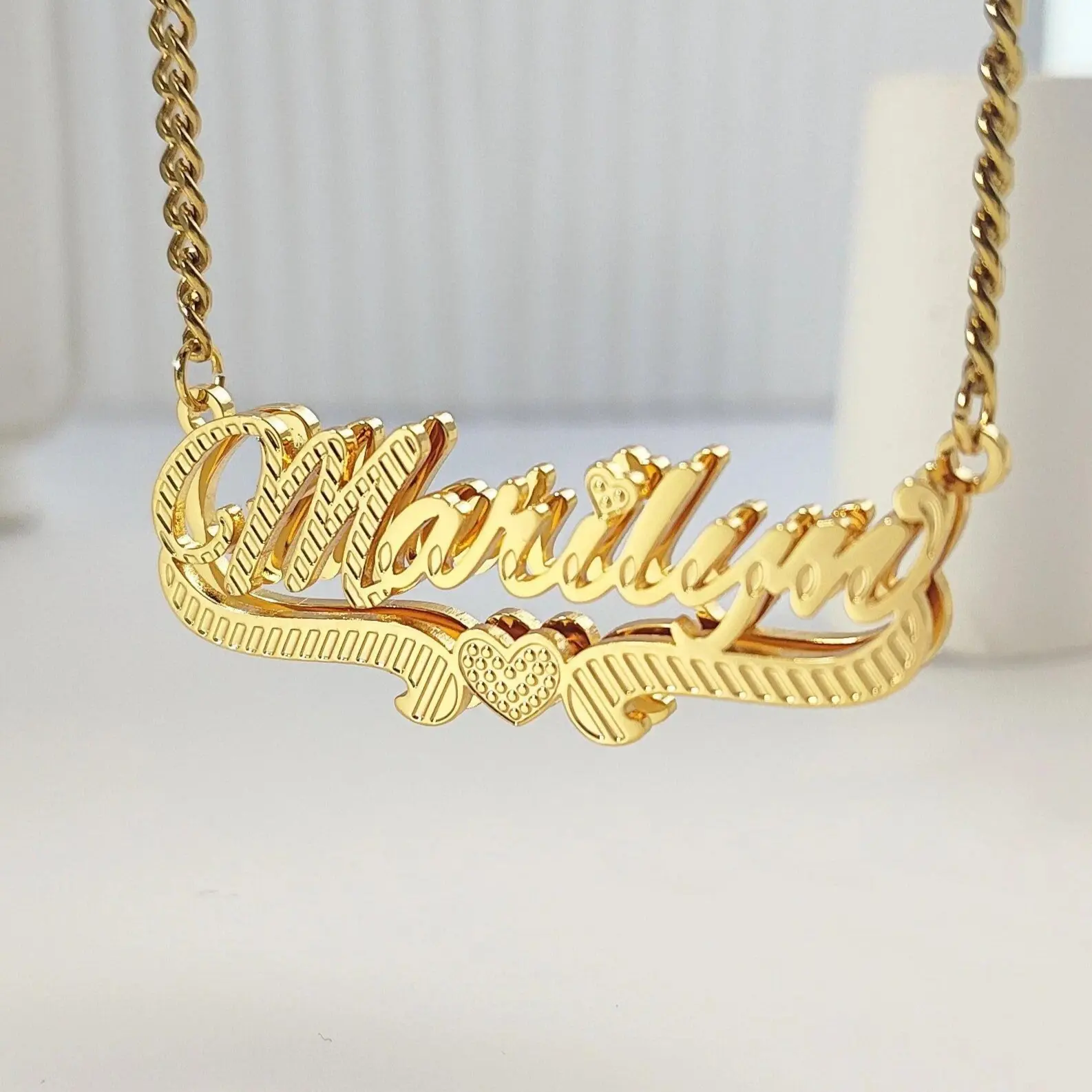 AS322 Personalized Custom Name Necklace Double Bottom Streamer Design Stainless Steel Birthday Gift Holiday Gift