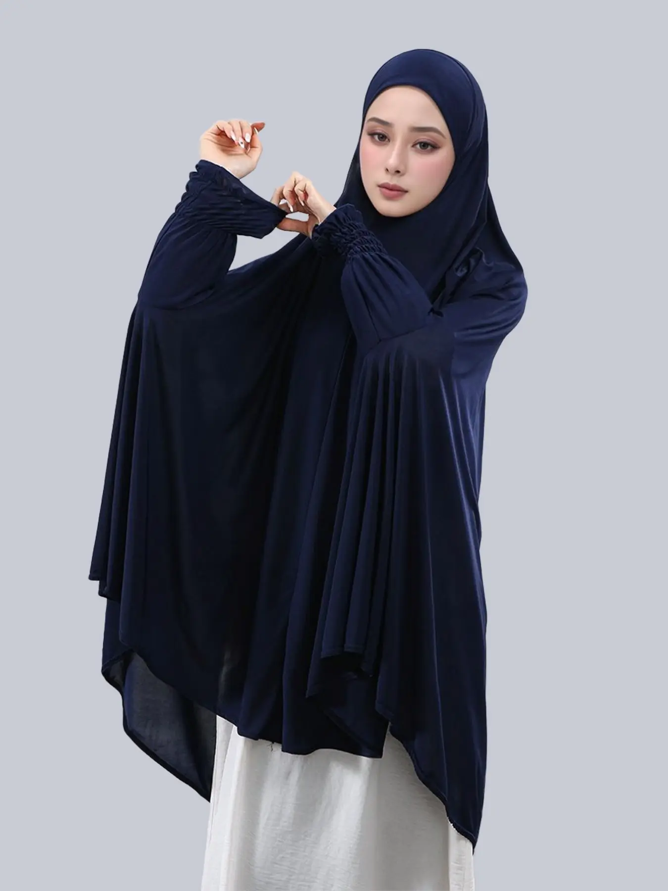 New Fashion Large Size Plain Abaya, Elastic Stretch Cuffs, Soft Comfortable Breathable Khimar, Suitable for Muslim Daily Prayers, Ramadan Prayer