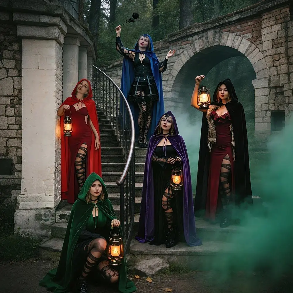 Gothic Velvet Cape, Seamless Full Length Hooded Witch Cloak for Adults & Teens, Lightweight Halloween Cosplay Accessories, Smooth, Slip, Oversized, Loose, Reusable, Reaper Theme